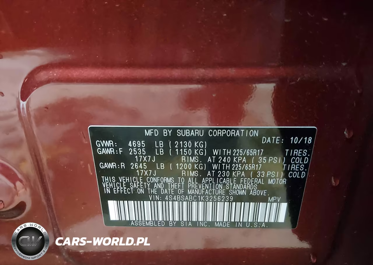 2019 Subaru Outback 2.5I VIN:4S4BSABC1K3256239 - 9