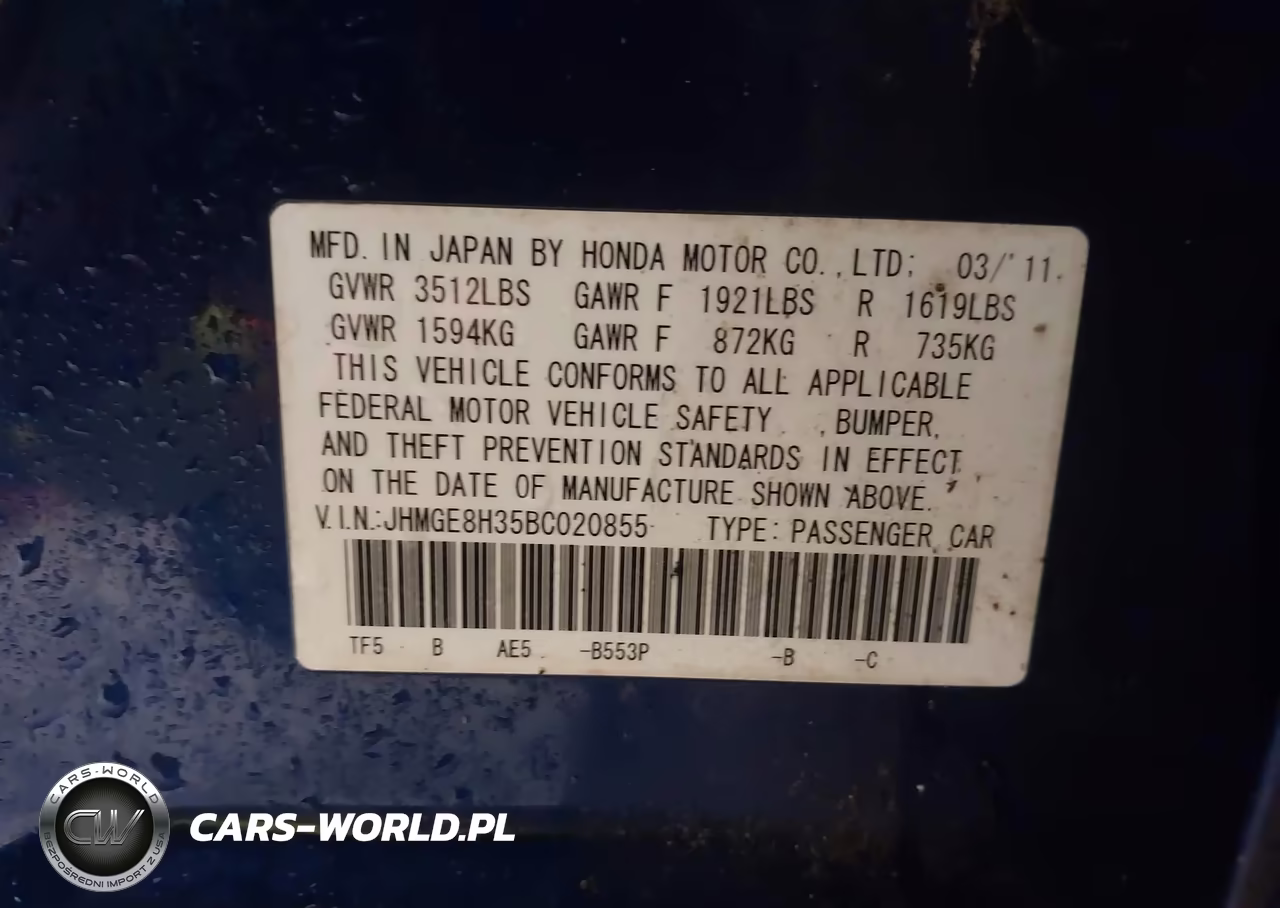 2011 Honda Fit VIN:JHMGE8H35BC020855 - 9