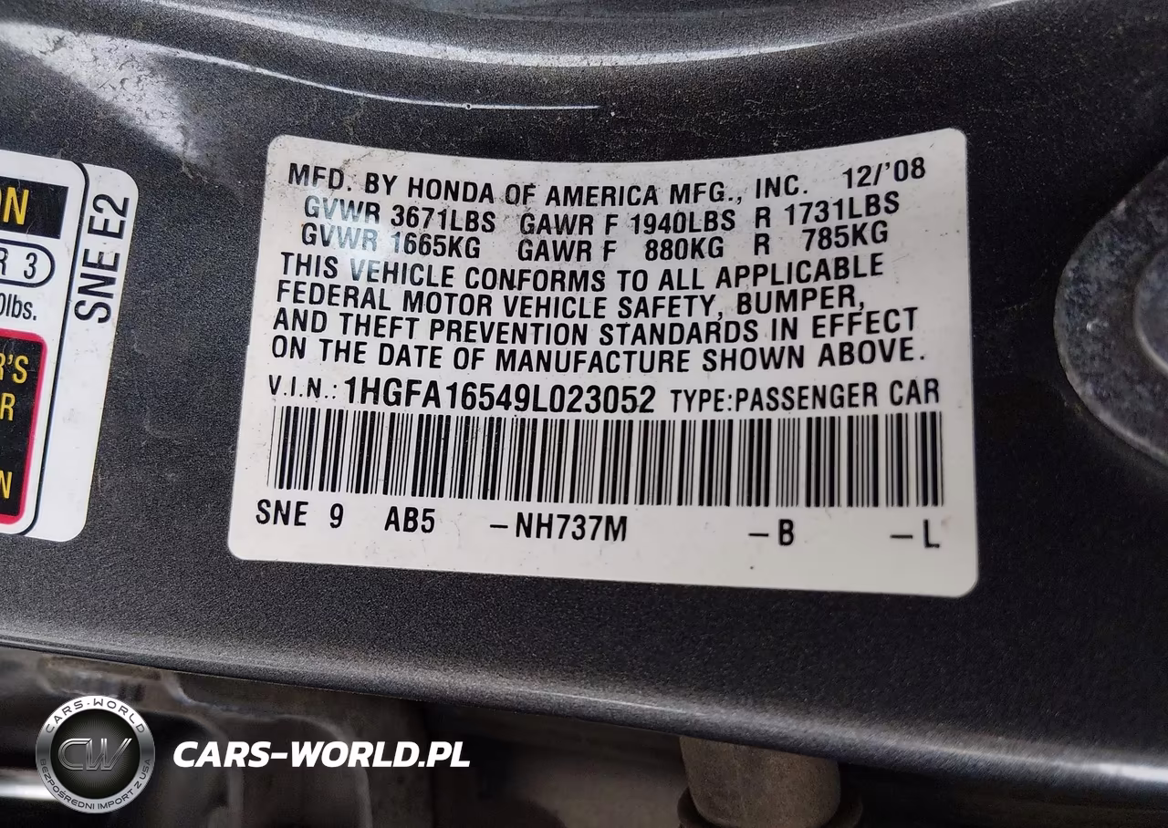 2009 Honda Civic Sdn Lx VIN:1HGFA16549L023052 - 9