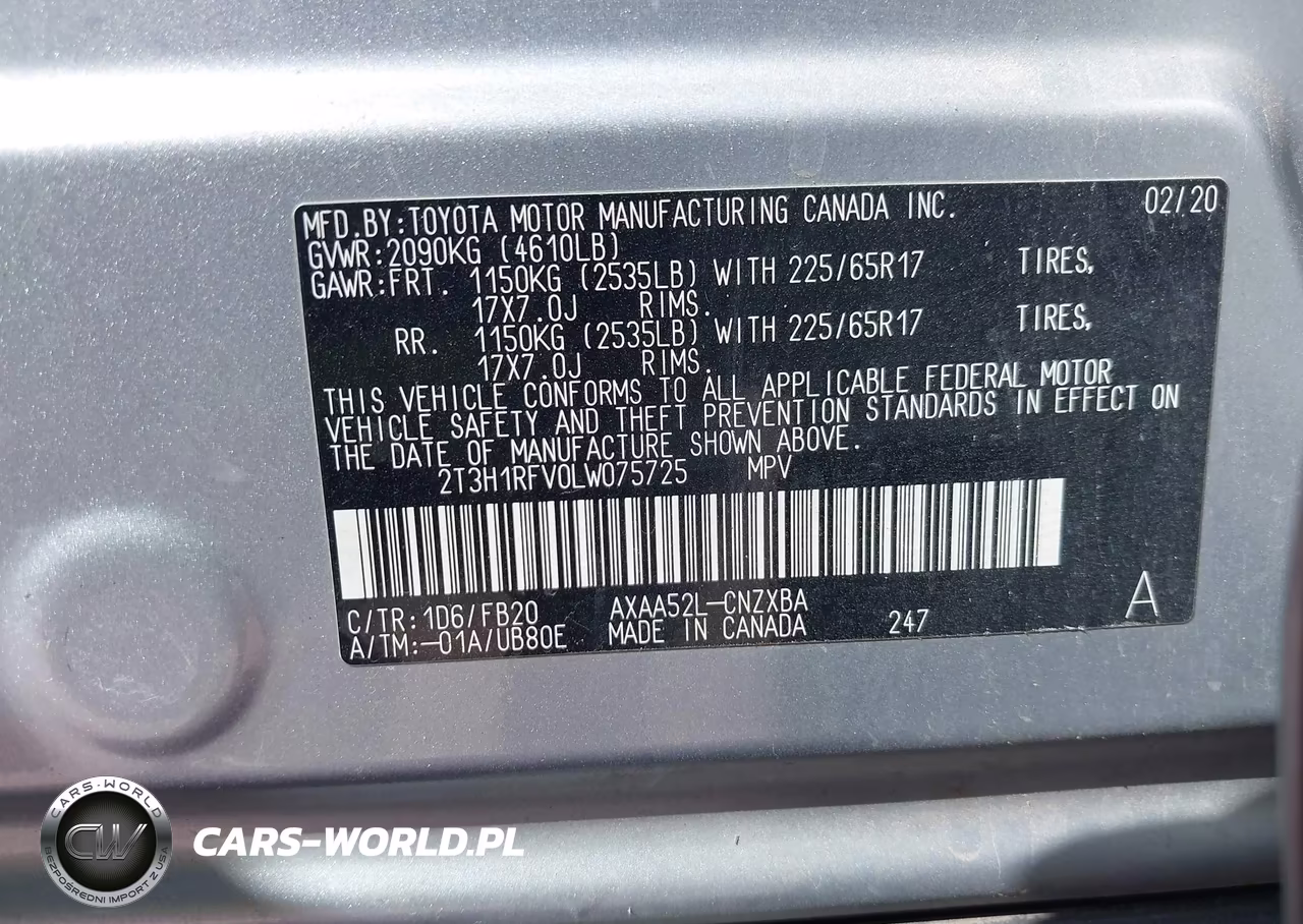 2020 Toyota Rav4 Le VIN:2T3H1RFV0LW075725 - 9