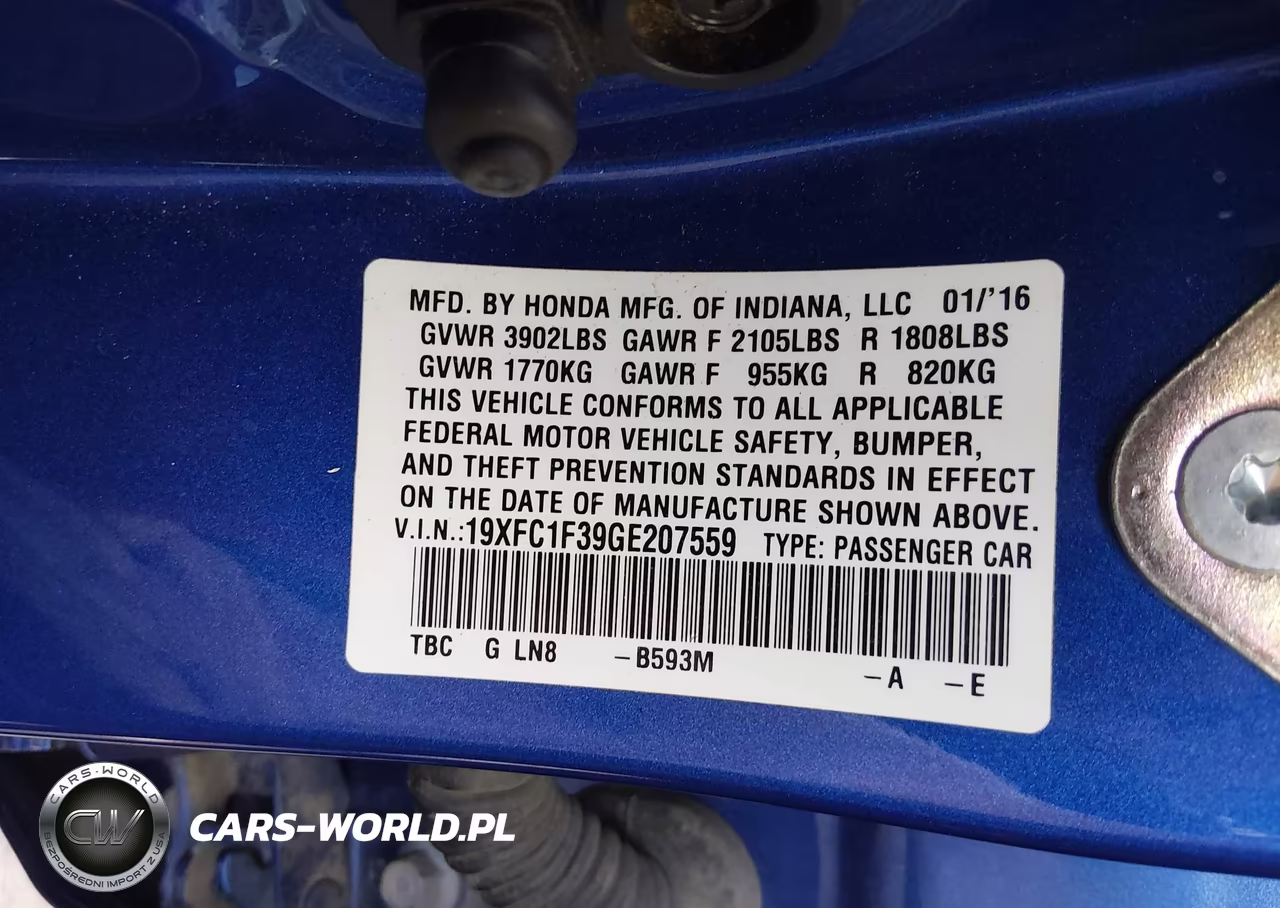 2016 Honda Civic Ex-T VIN:19XFC1F39GE207559 - 9