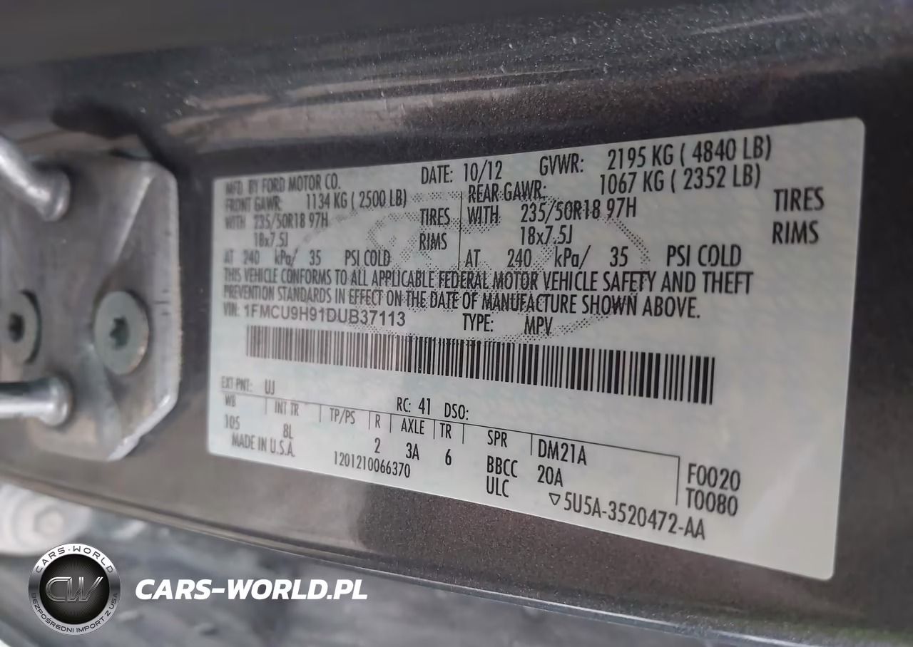 2013 Ford Escape Sel VIN:1FMCU9H91DUB37113 - 9
