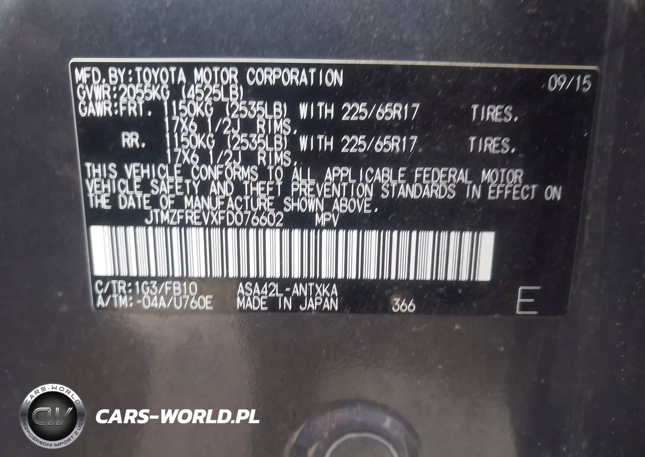 2015 Toyota Rav4 Le VIN:JTMZFREVXFD076602 - 9