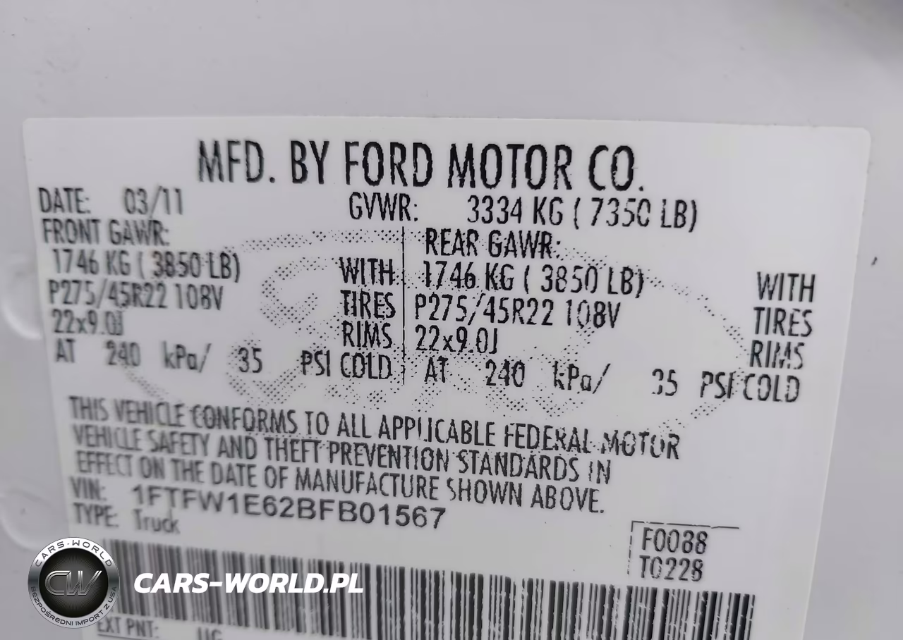 2011 Ford F-150 Lariat Limited VIN:1FTFW1E62BFB01567 - 9