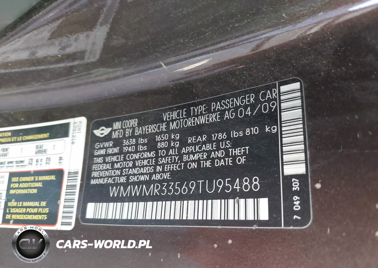 2009 Mini Cooper VIN:WMWMR33569TU95488 - 9