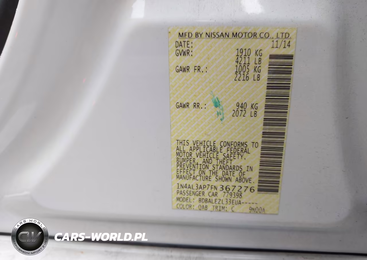 2015 Nissan Altima 2.5-2.5 S-2.5 Sl-2.5 Sv VIN:1N4AL3AP7FN367276 - 9
