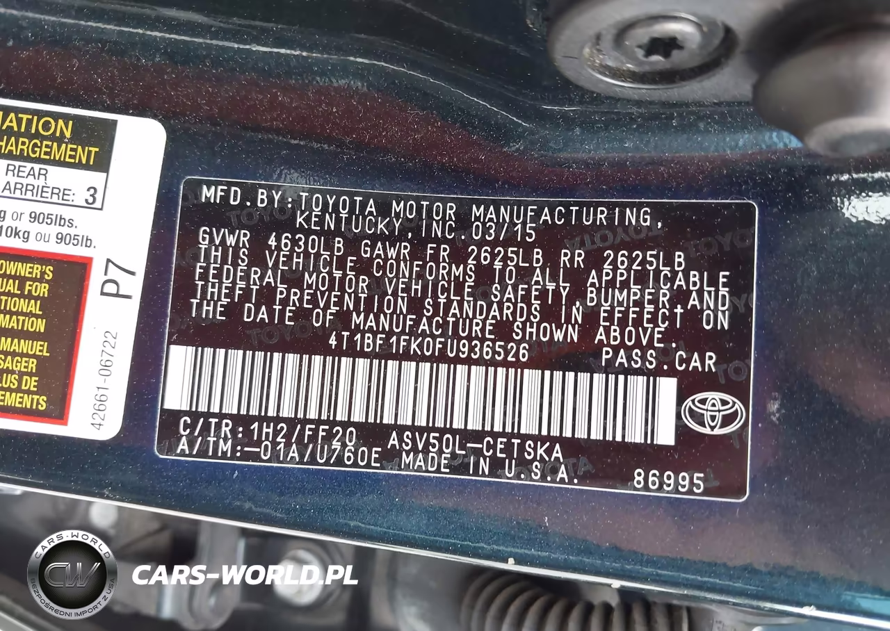 2015 Toyota Camry Se VIN:4T1BF1FK0FU936526 - 9