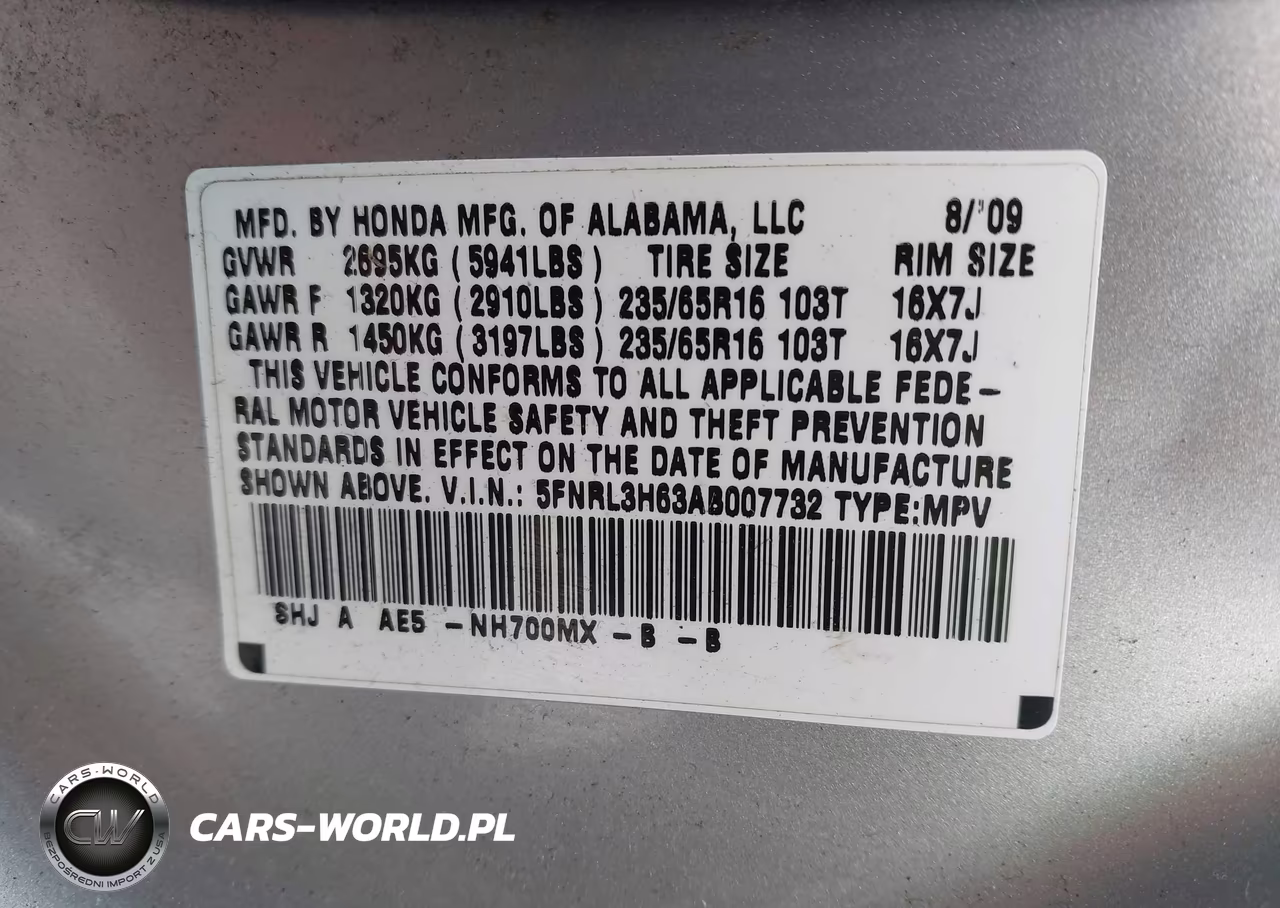 2010 Honda Odyssey Ex-L VIN:5FNRL3H63AB007732 - 9