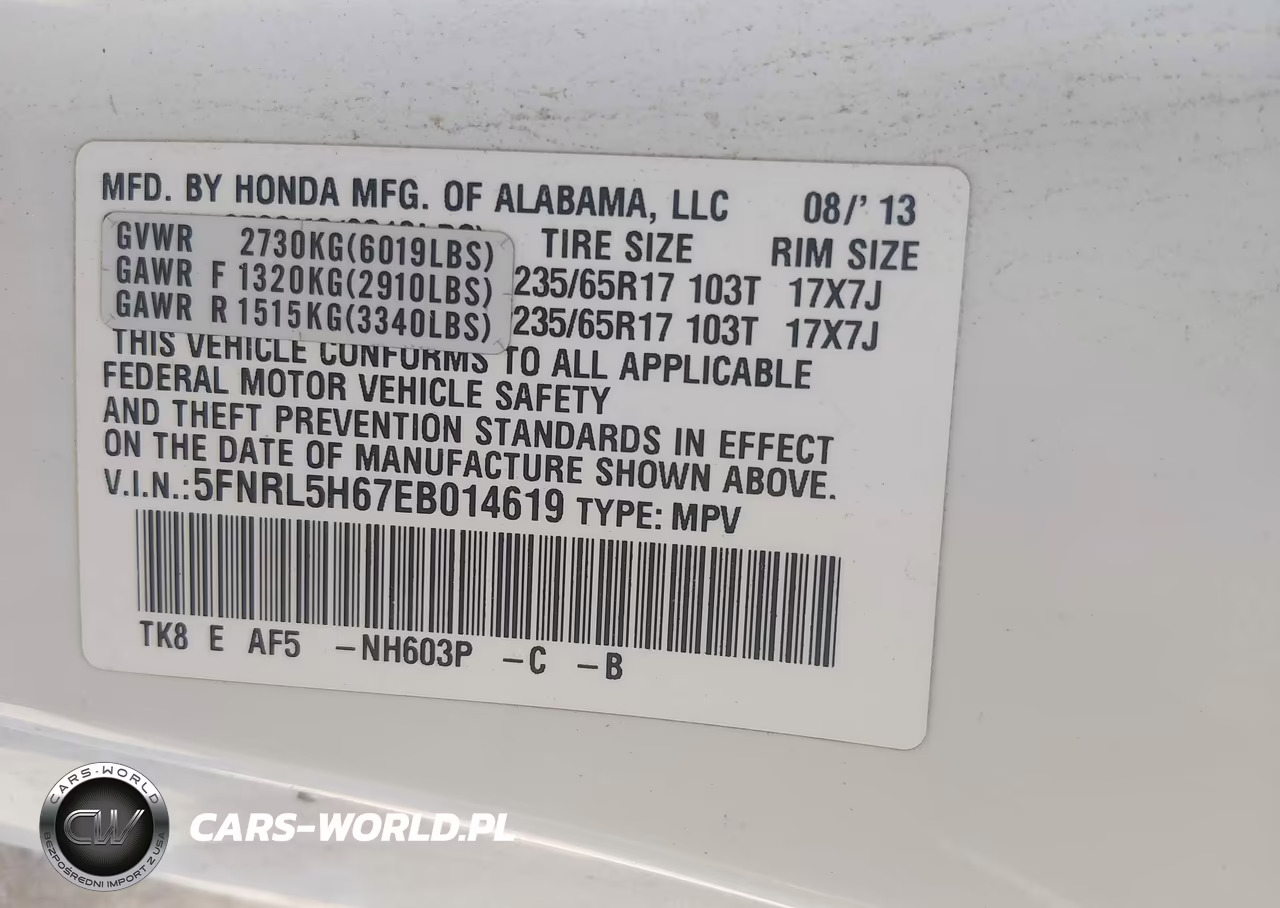2014 Honda Odyssey Ex-L VIN:5FNRL5H67EB014619 - 9
