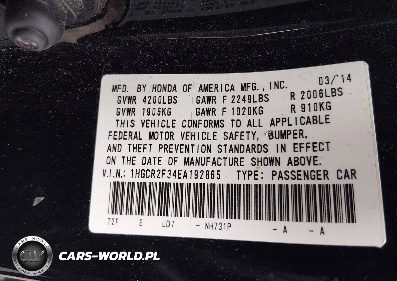 2014 Honda Accord Lx VIN:1HGCR2F34EA192865 - 9