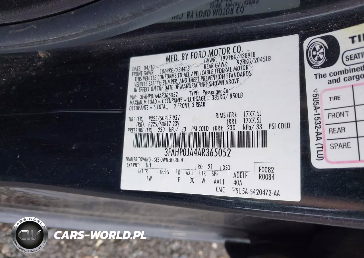 2010 Ford Fusion Sel VIN:3FAHP0JA4AR365052 - 9