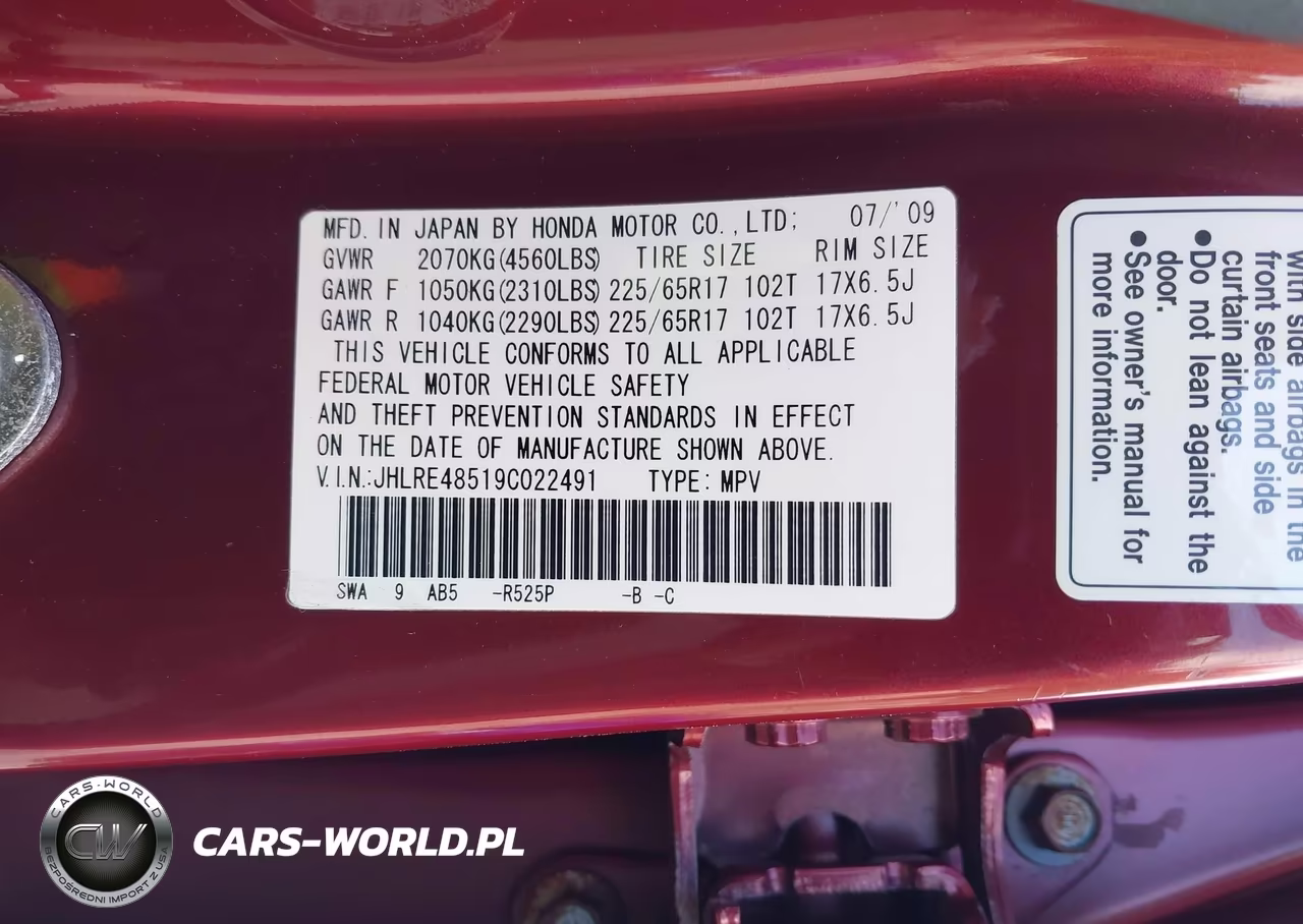 2009 Honda Cr-V Ex VIN:JHLRE48519C022491 - 9