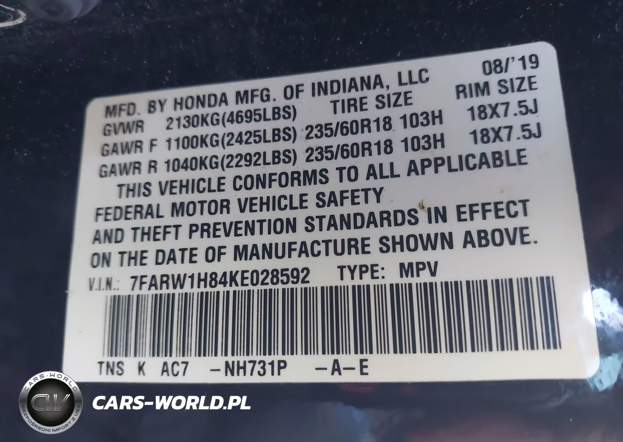 2019 Honda Cr-V Ex-L VIN:7FARW1H84KE028592 - 9
