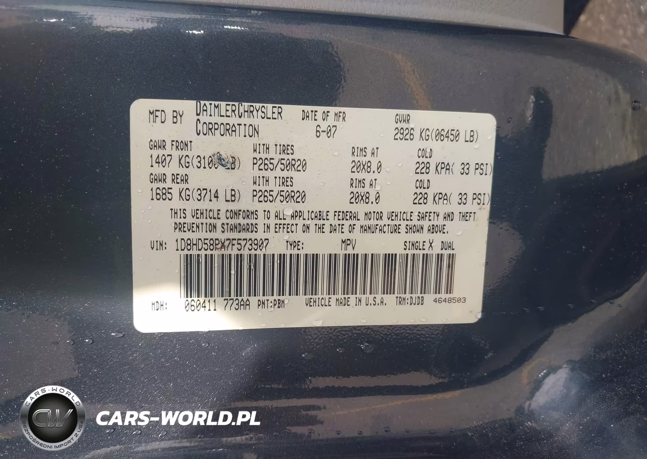 2007 Dodge Durango Limited VIN:1D8HD58PX7F573907 - 9