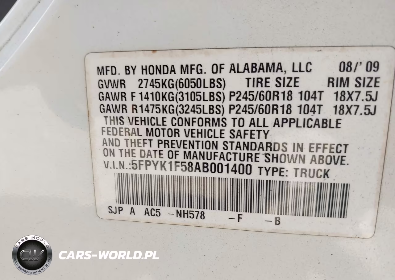 2010 Honda Ridgeline Rtl VIN:5FPYK1F58AB001400 - 9