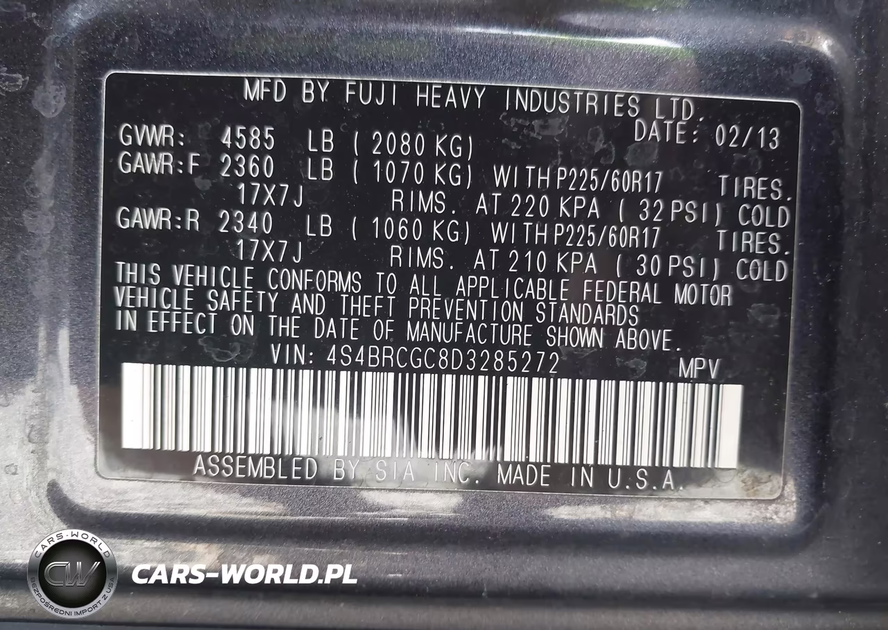 2013 Subaru Outback 2.5I Premium VIN:4S4BRCGC8D3285272 - 9