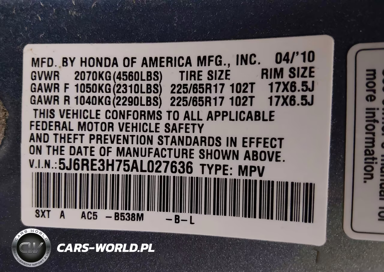 2010 Honda Cr-V Ex-L VIN:5J6RE3H75AL027636 - 9