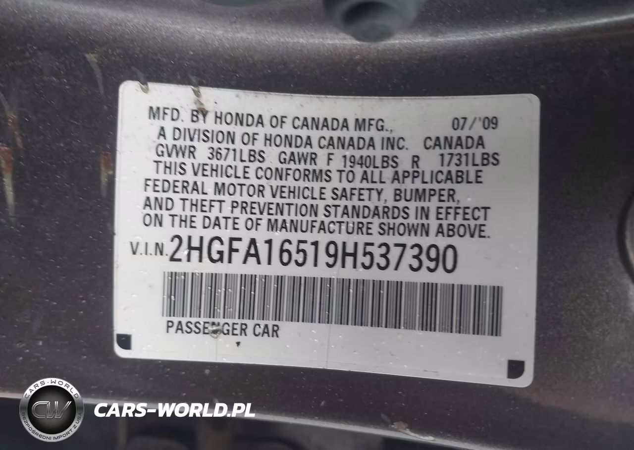 2009 Honda Civic Lx VIN:2HGFA16519H537390 - 9