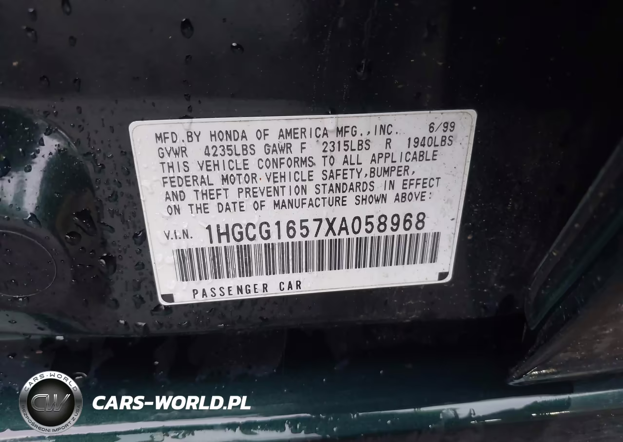 1999 Honda Accord Ex V6 VIN:1HGCG1657XA058968 - 9