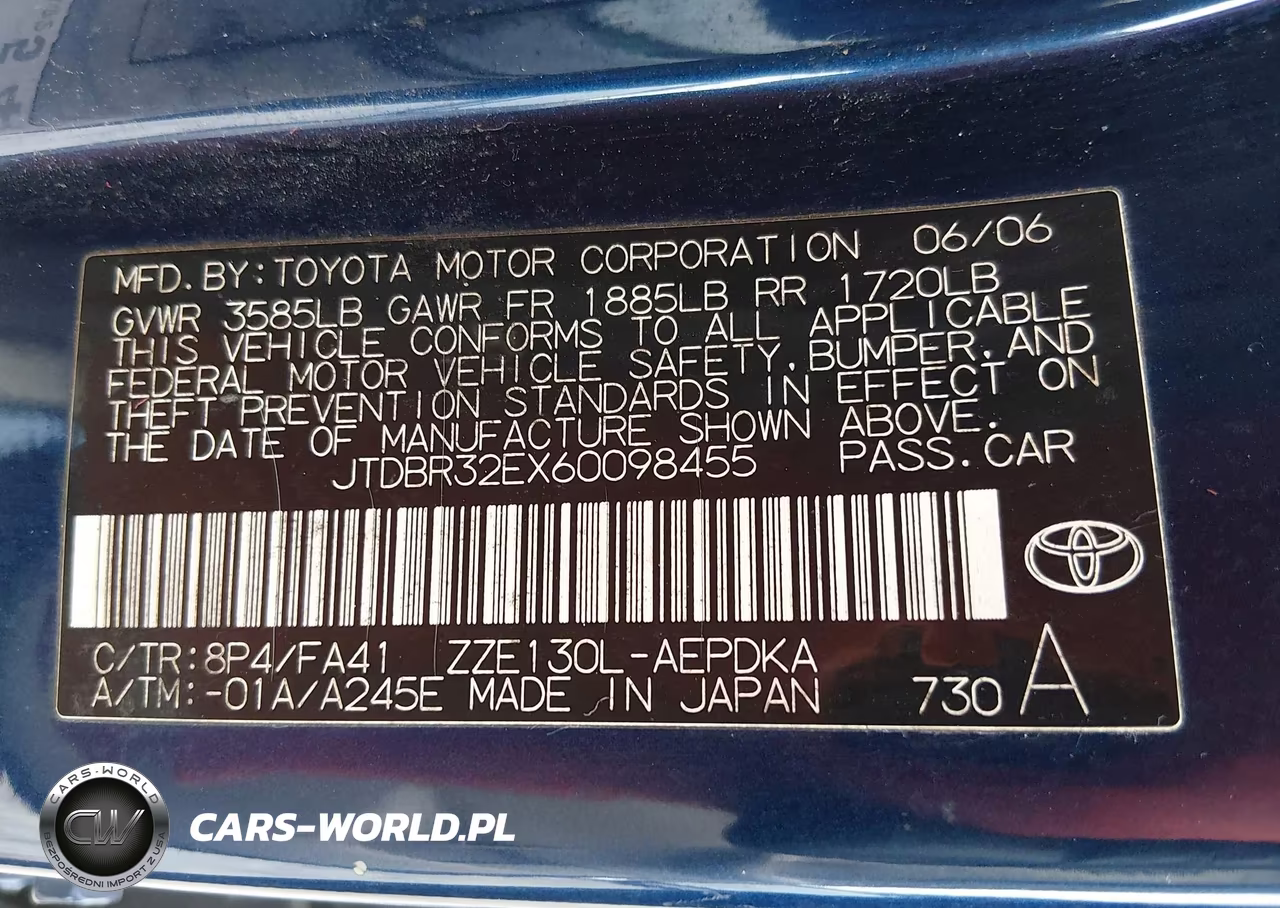 2006 Toyota Corolla Ce VIN:JTDBR32EX60098455 - 9