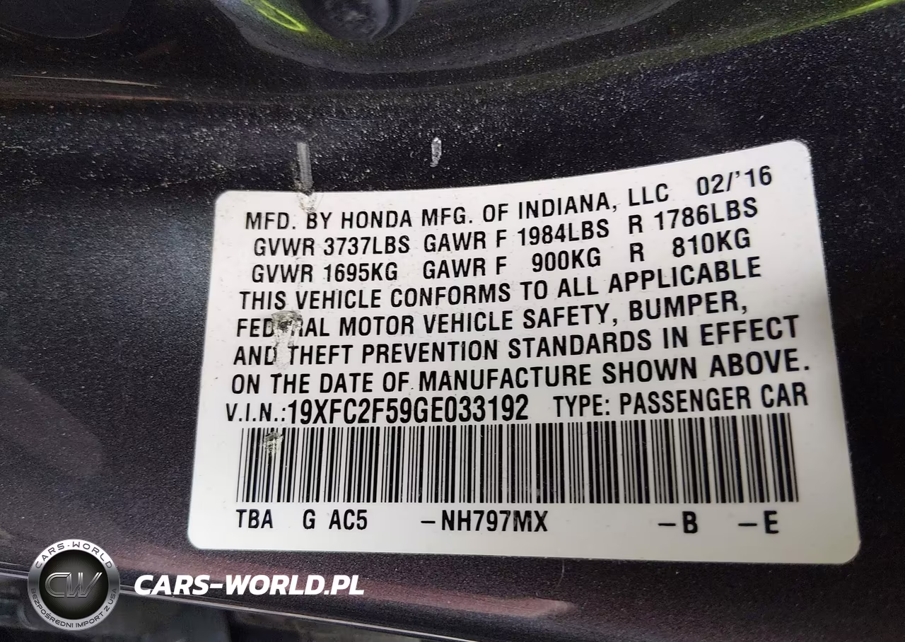2016 Honda Civic Lx VIN:19XFC2F59GE033192 - 9