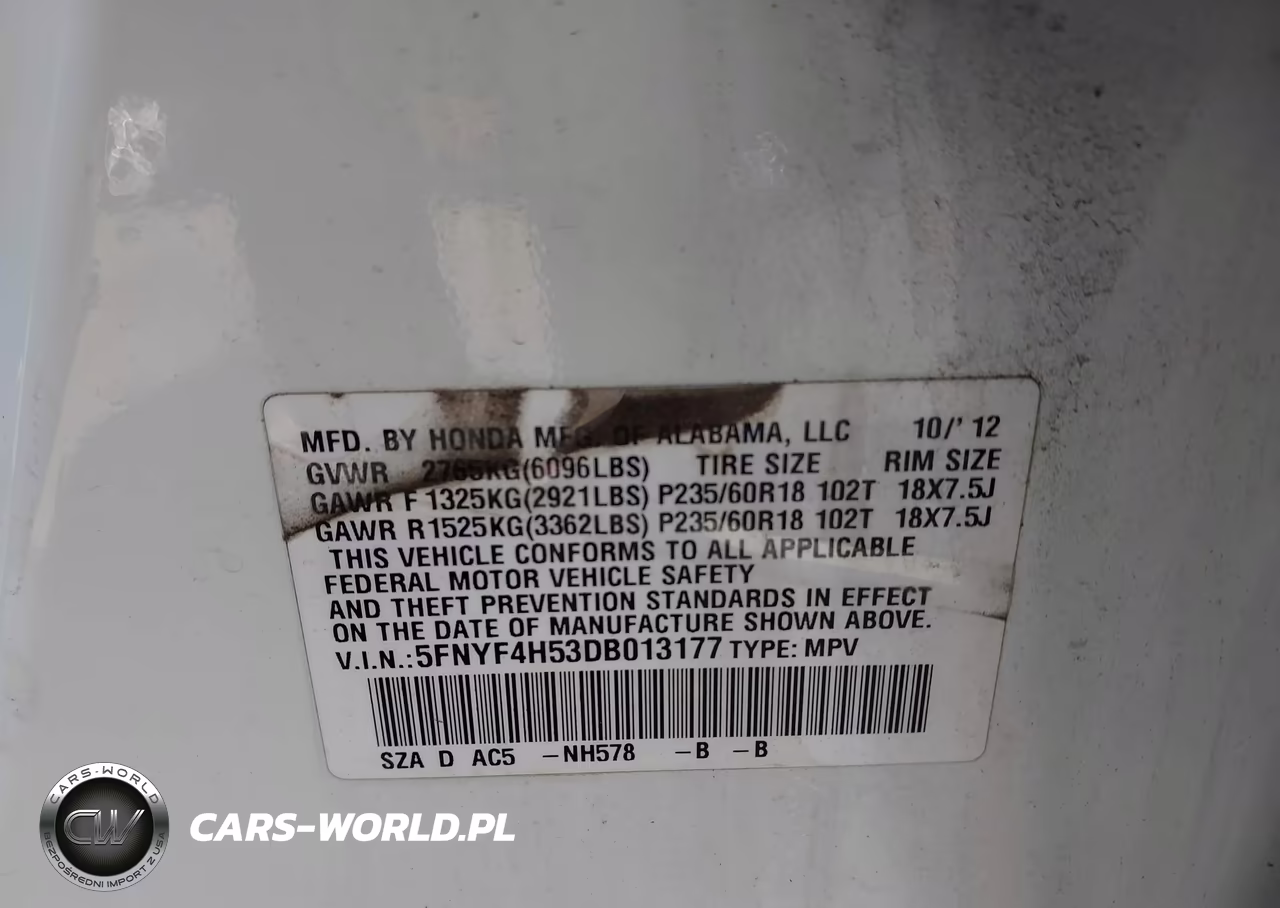 2013 Honda Pilot Ex-L VIN:5FNYF4H53DB013177 - 9
