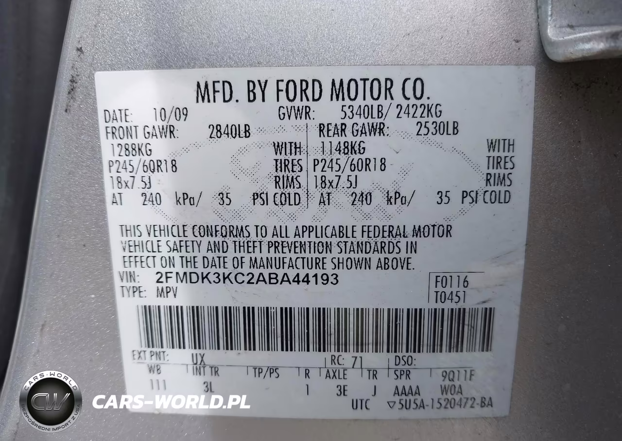 2010 Ford Edge Limited VIN:2FMDK3KC2ABA44193 - 9