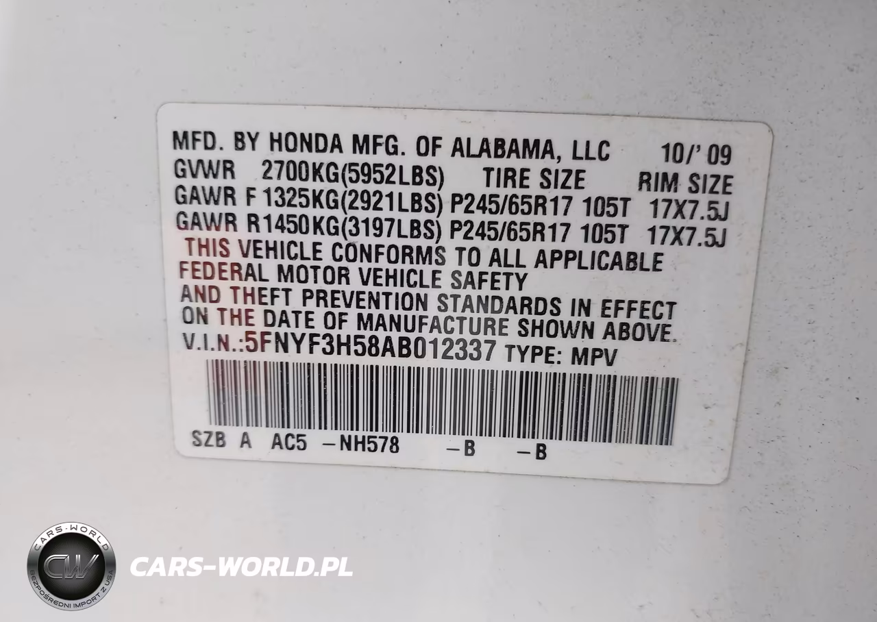 2010 Honda Pilot Ex-L VIN:5FNYF3H58AB012337 - 9