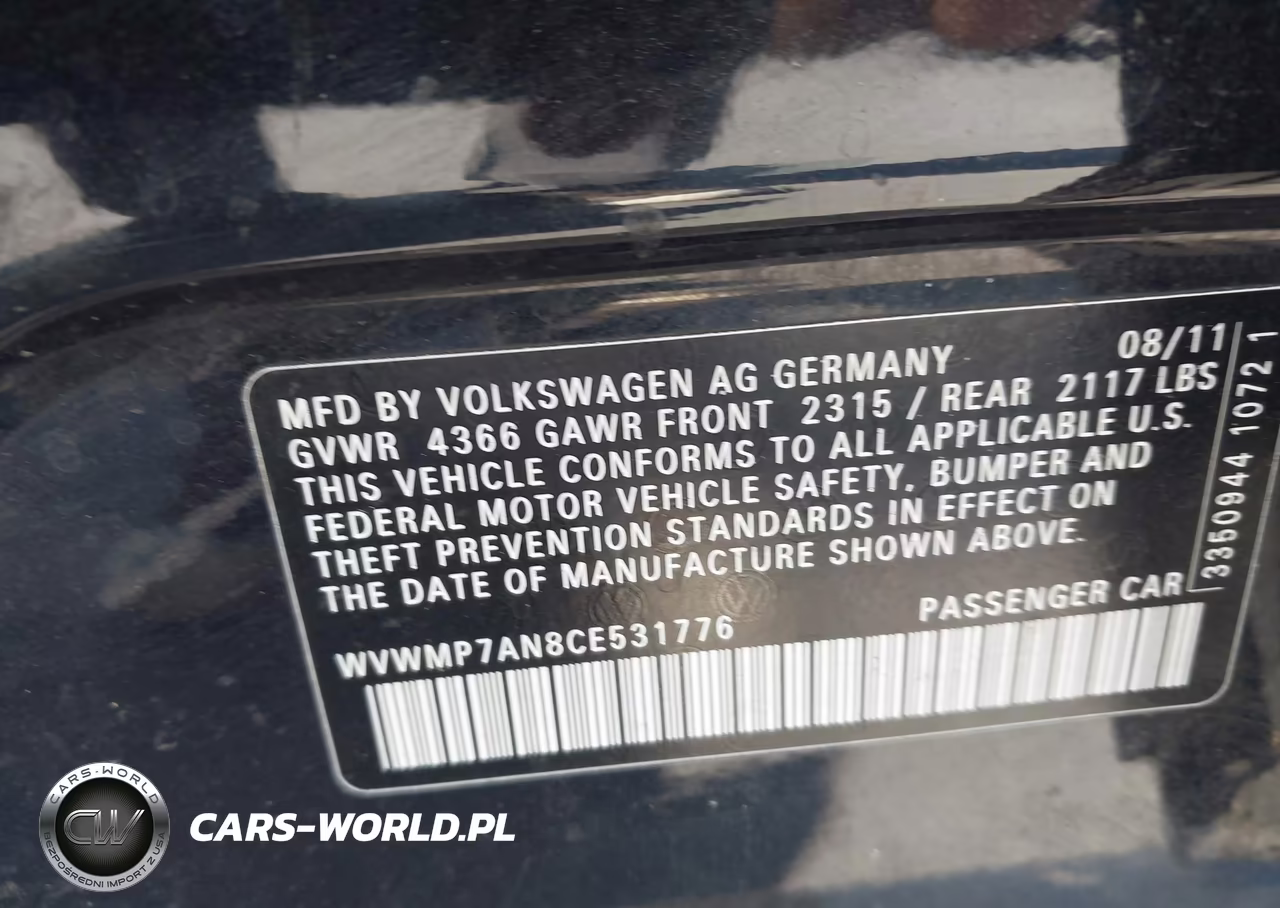 2012 Volkswagen Cc Sport VIN:WVWMP7AN8CE531776 - 9