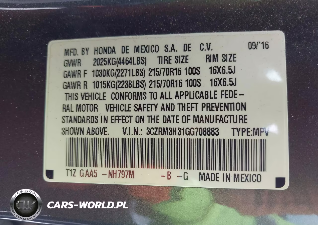 2016 Honda Cr-V Lx VIN:3CZRM3H31GG708883 - 9