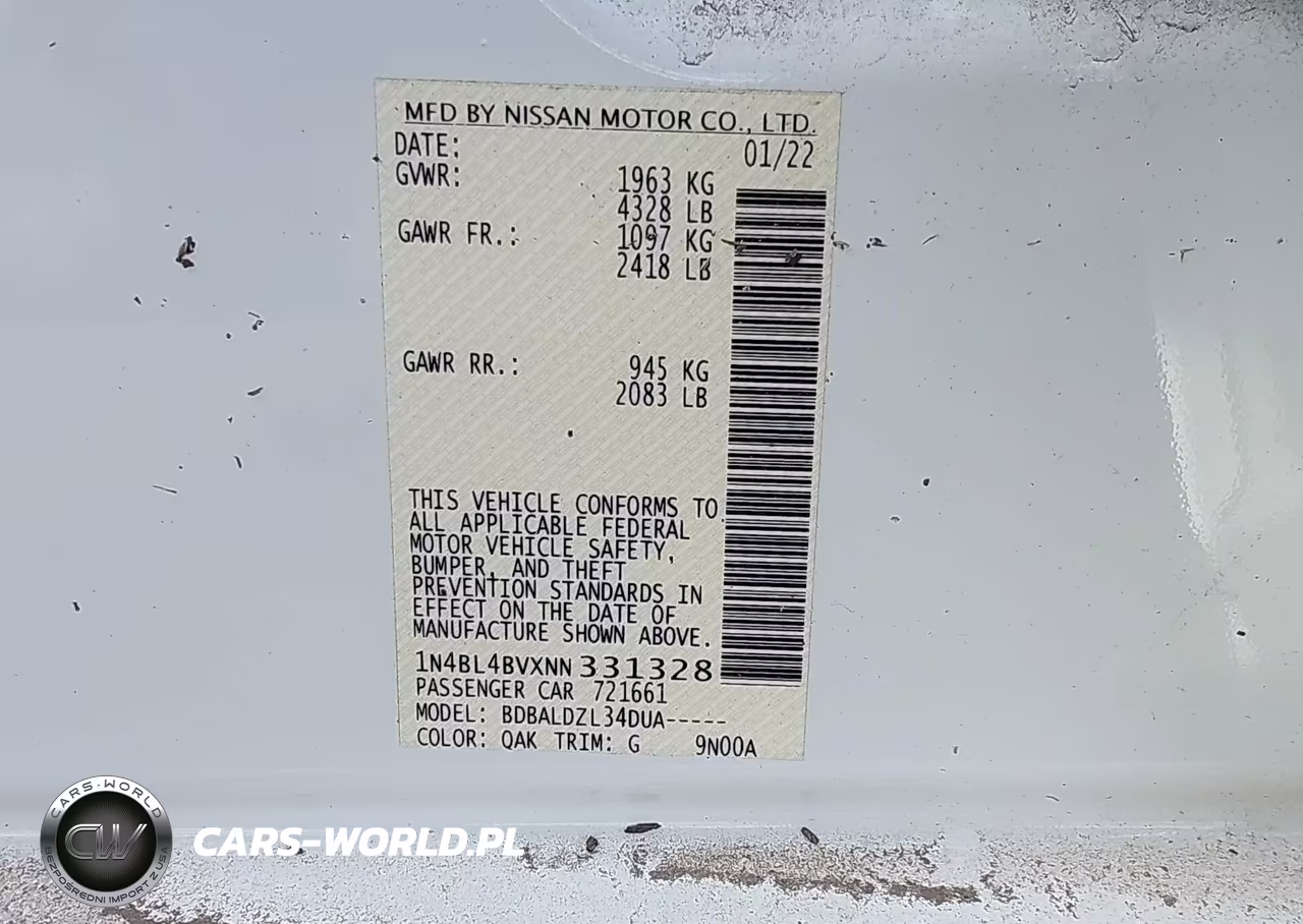 2022 Nissan Altima S Fwd VIN:1N4BL4BVXNN331328 - 9