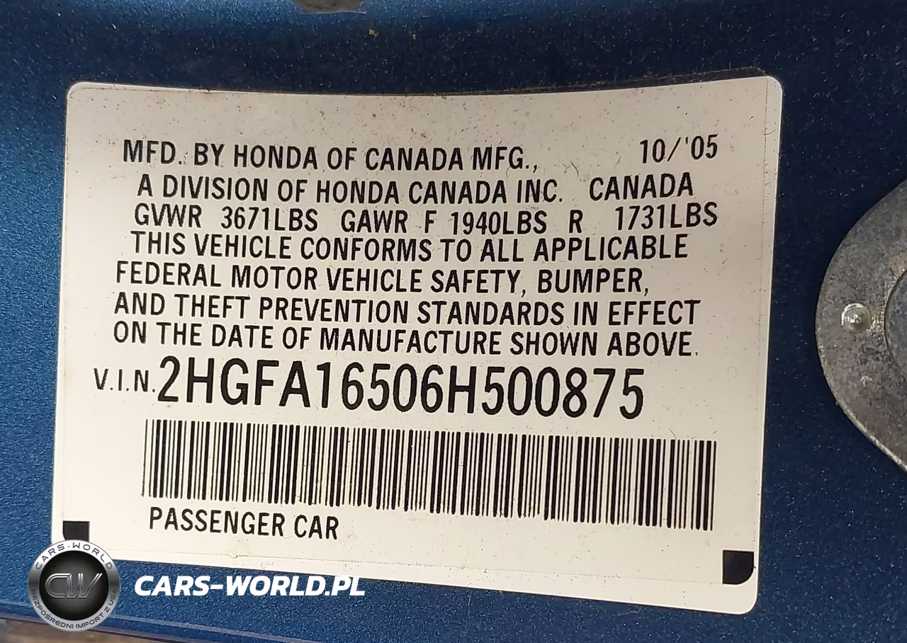 2006 Honda Civic Sdn Lx VIN:2HGFA16506H500875 - 9