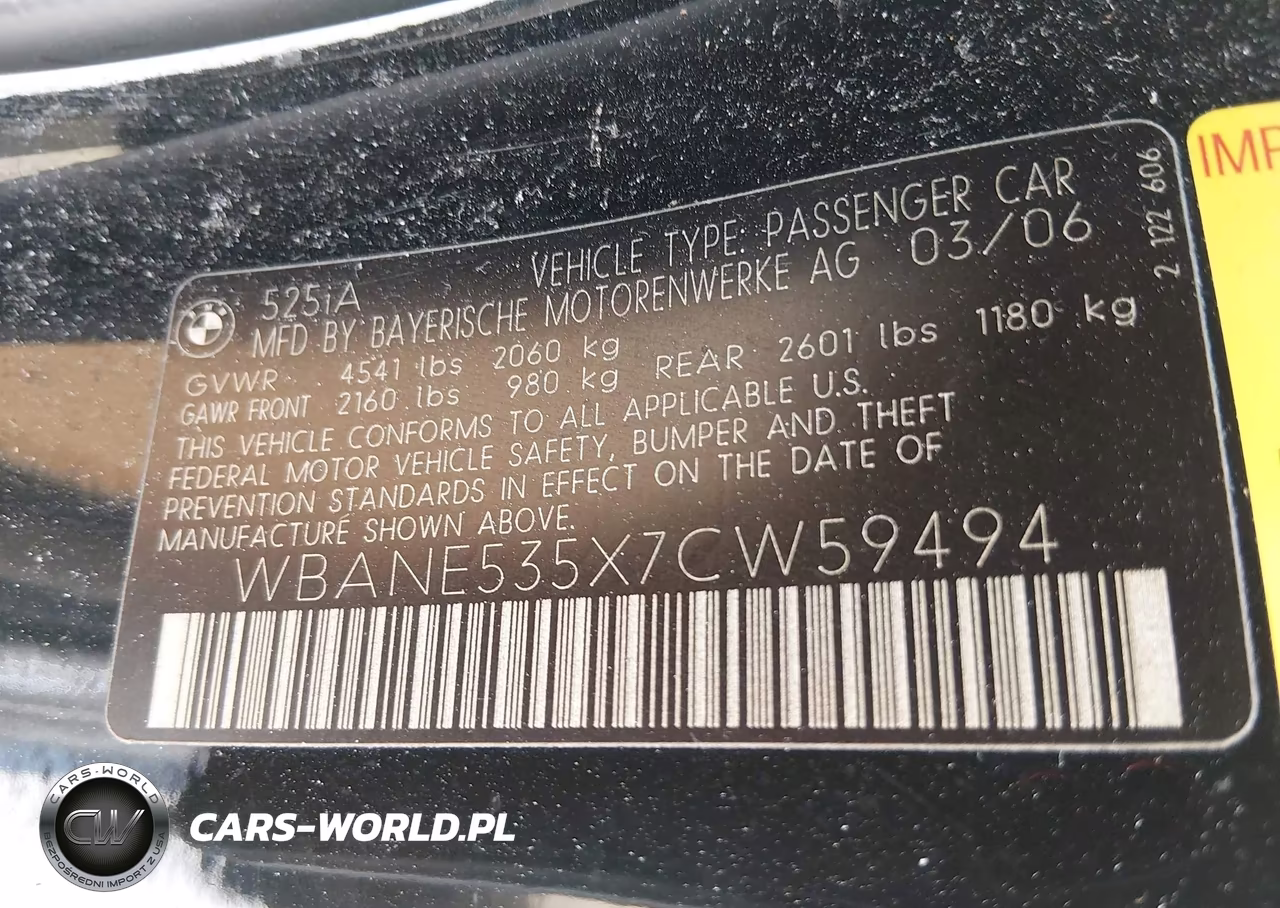 2007 BMW 525I VIN:WBANE535X7CW59494 - 9