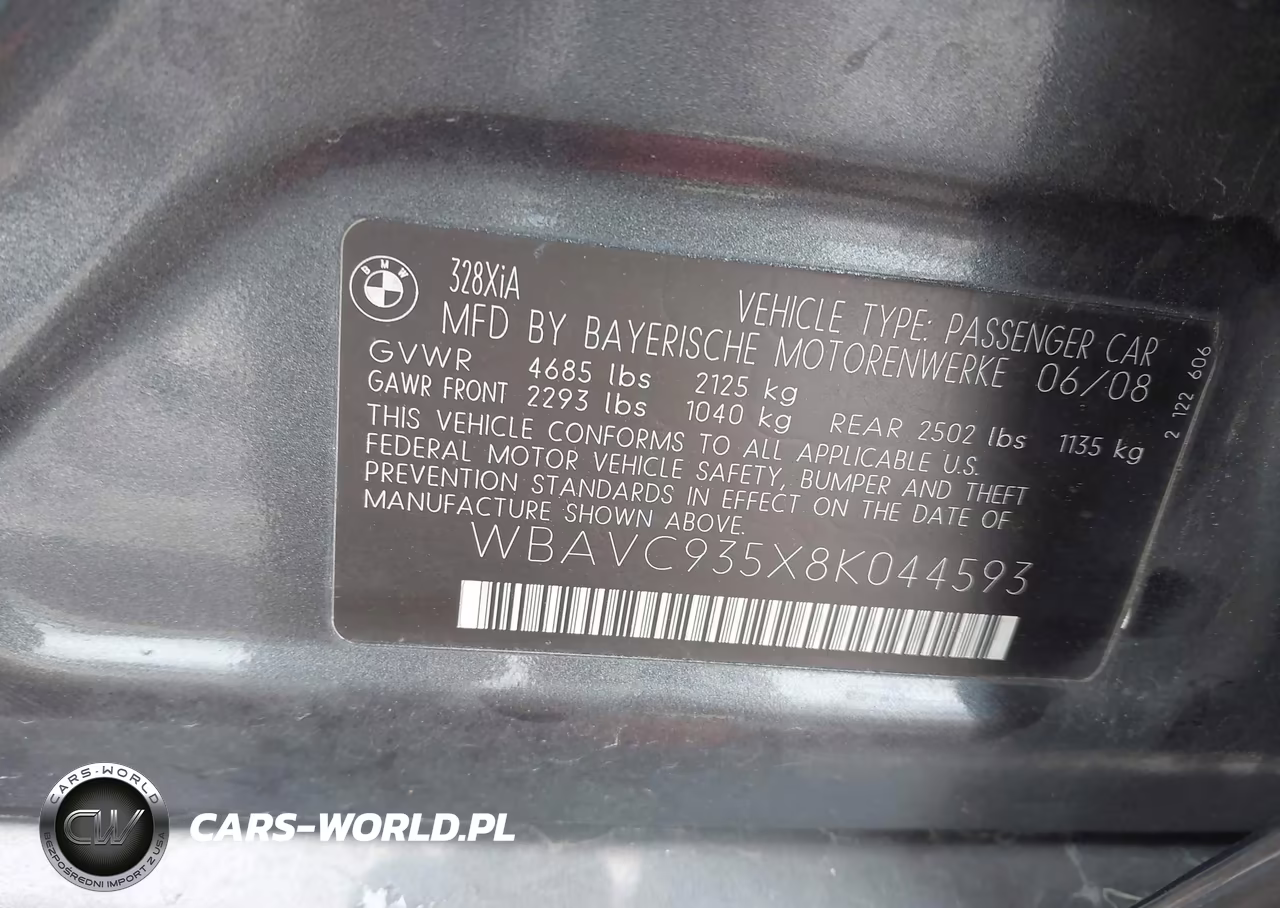 2008 BMW 3 Series 328Xi VIN:WBAVC935X8K044593 - 9
