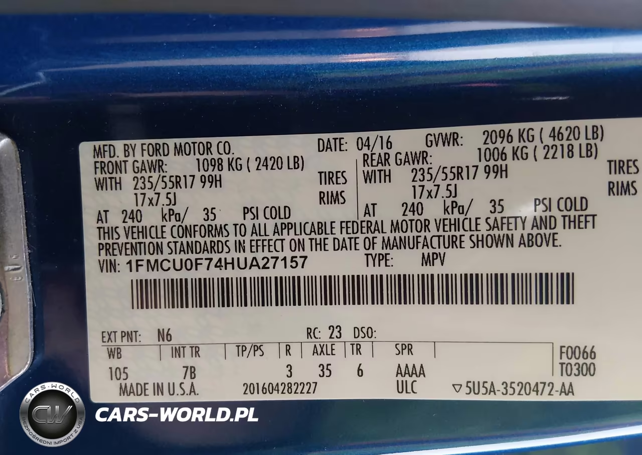 2017 Ford Escape S VIN:1FMCU0F74HUA27157 - 9