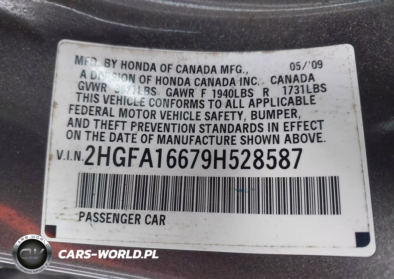 2009 Honda Civic Sdn Lx-S VIN:2HGFA16679H528587 - 9