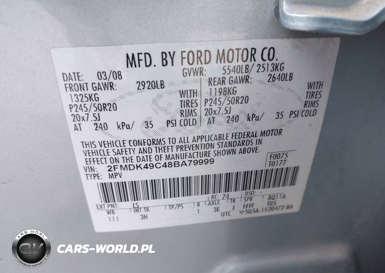 2008 Ford Edge Limited VIN:2FMDK49C48BA79999 - 9