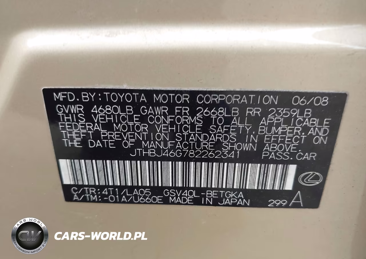 2008 Lexus Es 350 VIN:JTHBJ46G782262341 - 9