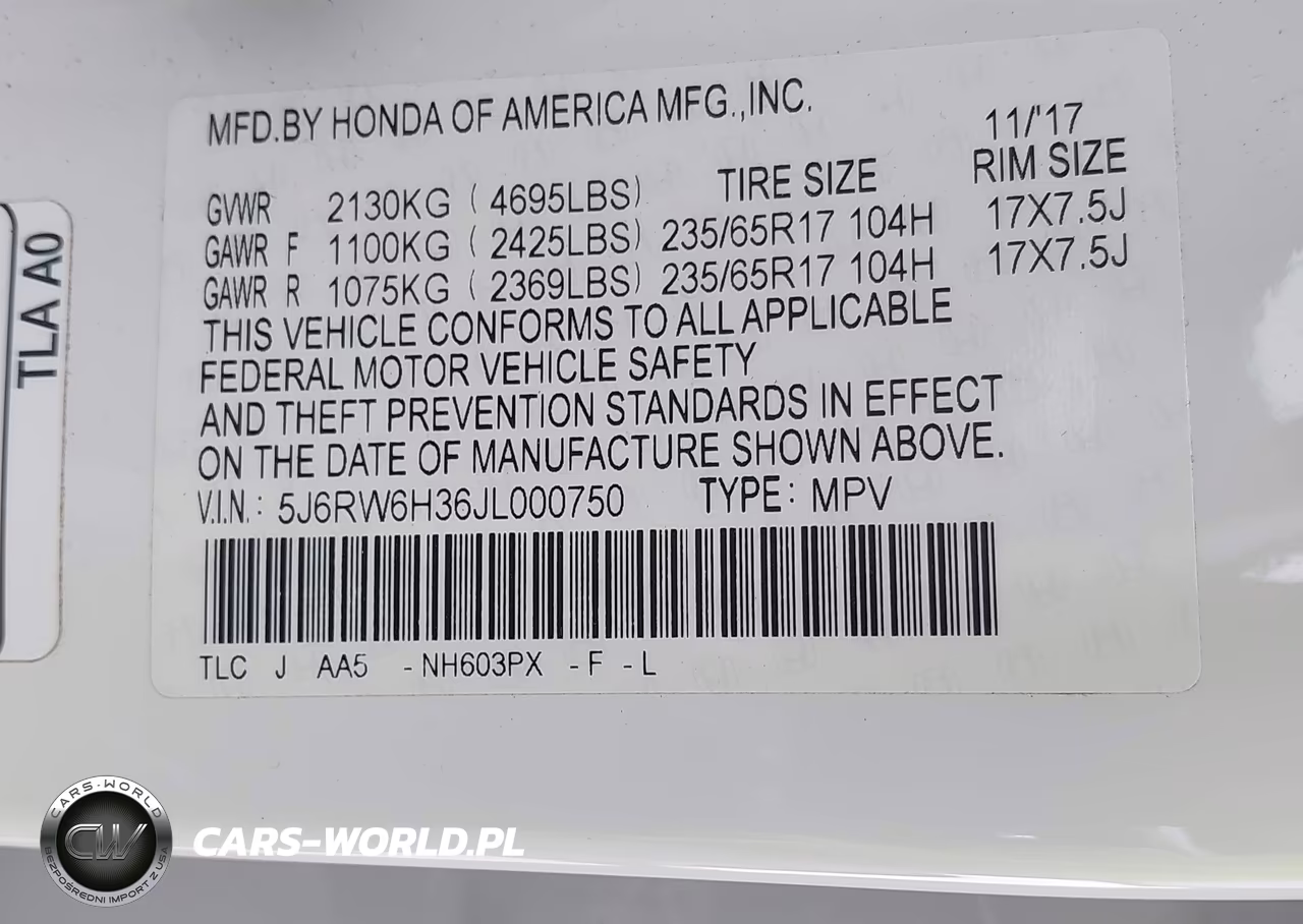 2018 Honda Cr-V Lx VIN:5J6RW6H36JL000750 - 9