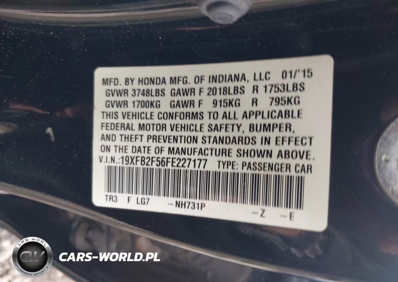 2015 Honda Civic Lx VIN:19XFB2F56FE227177 - 9
