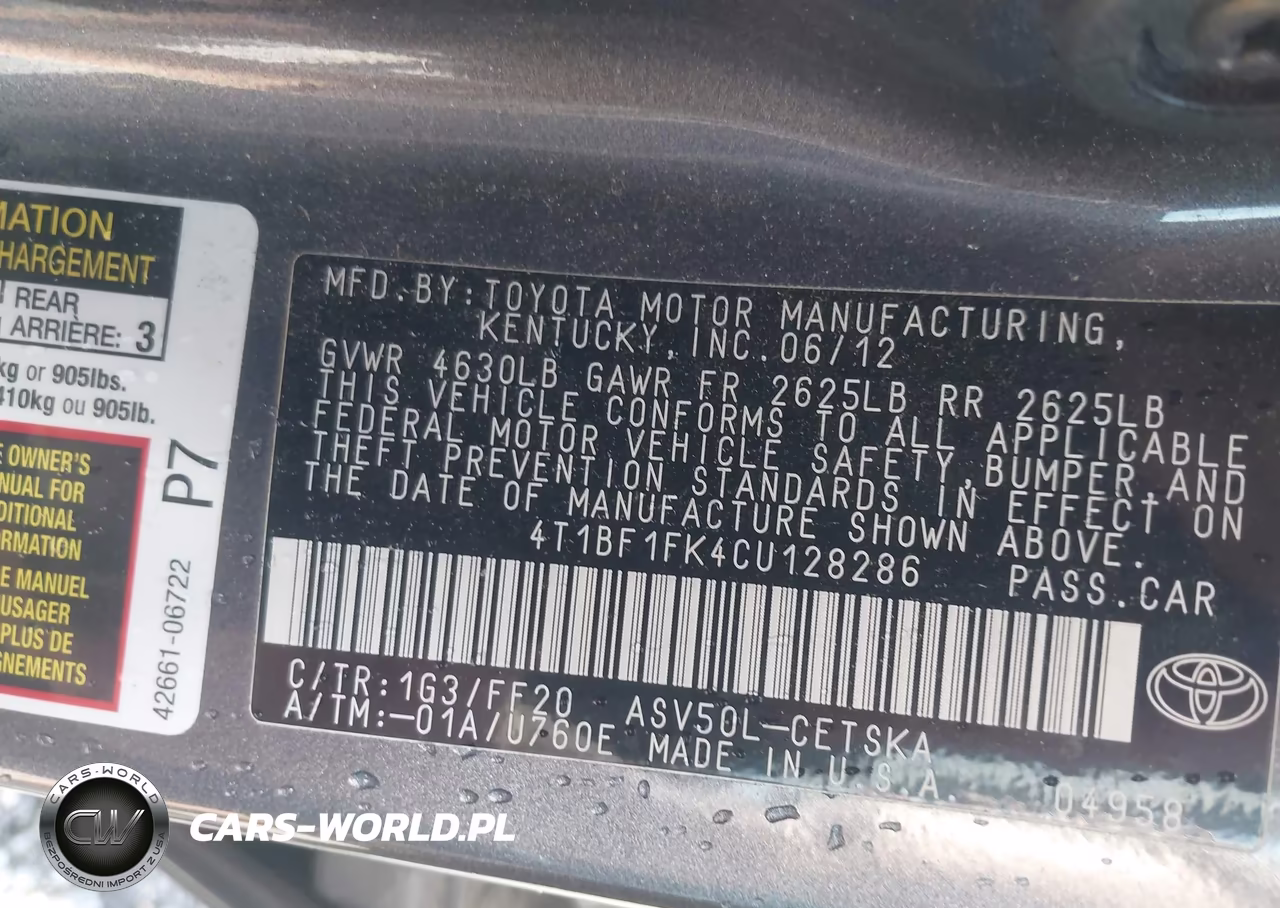 2012 Toyota Camry Se VIN:4T1BF1FK4CU128286 - 9