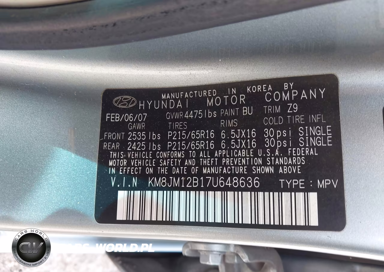 2007 Hyundai Tucson Gls VIN:KM8JM12B17U648636 - 9