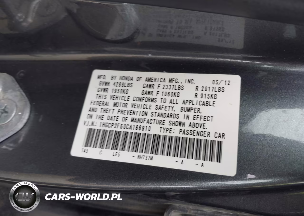 2012 Honda Accord 2.4 Se VIN:1HGCP2F60CA166910 - 9
