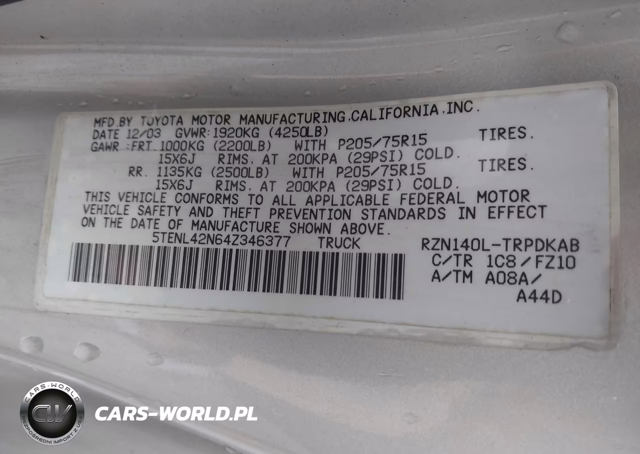 2004 Toyota Tacoma VIN:5TENL42N64Z346377 - 9