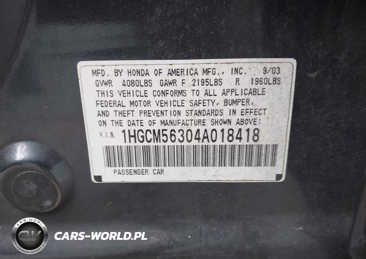 2004 Honda Accord 2.4 Lx VIN:1HGCM56304A018418 - 9