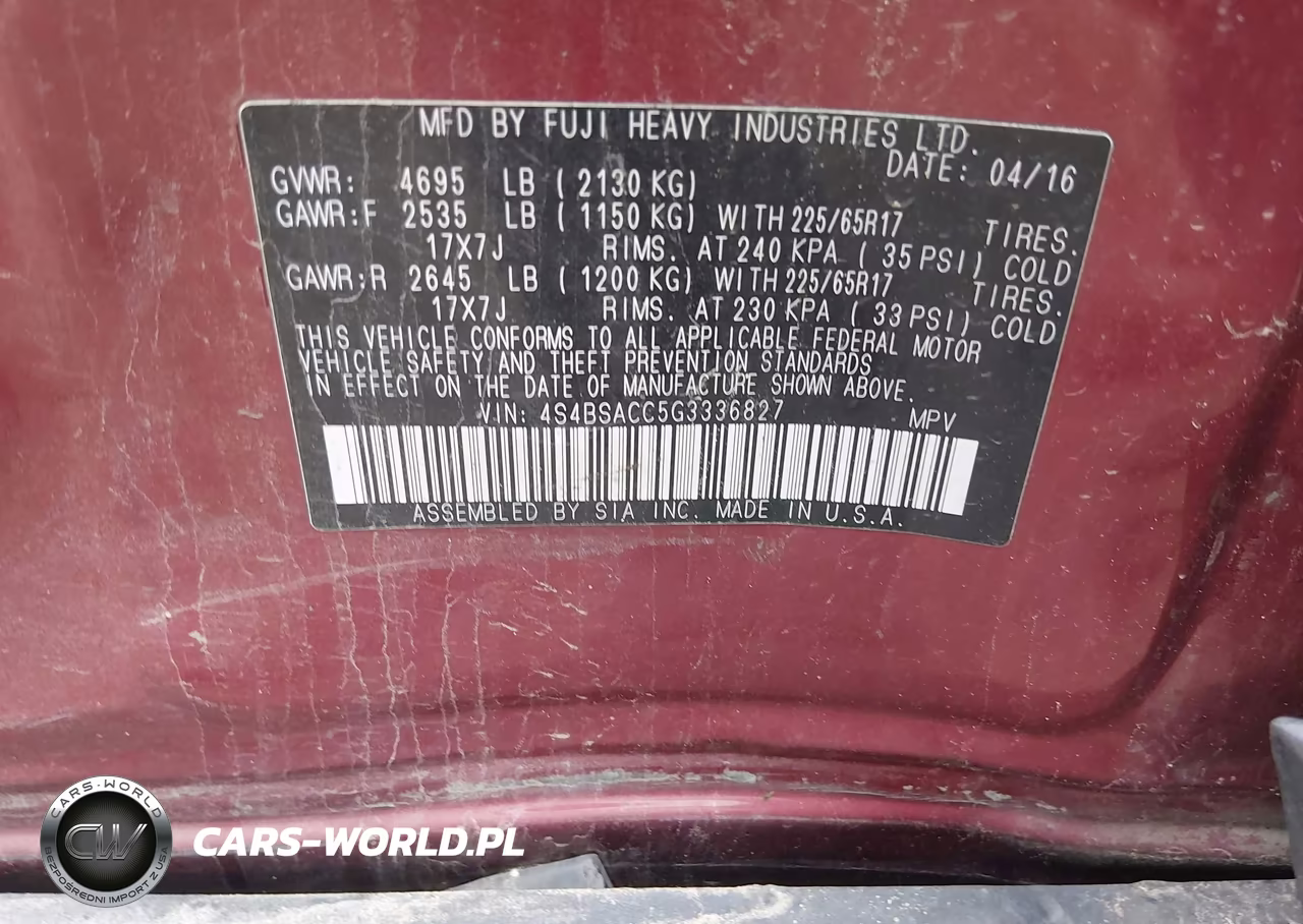 2016 Subaru Outback 2.5I Premium VIN:4S4BSACC5G3336827 - 9