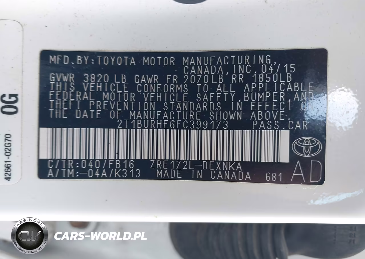 2015 Toyota Corolla Le VIN:2T1BURHE6FC399173 - 9