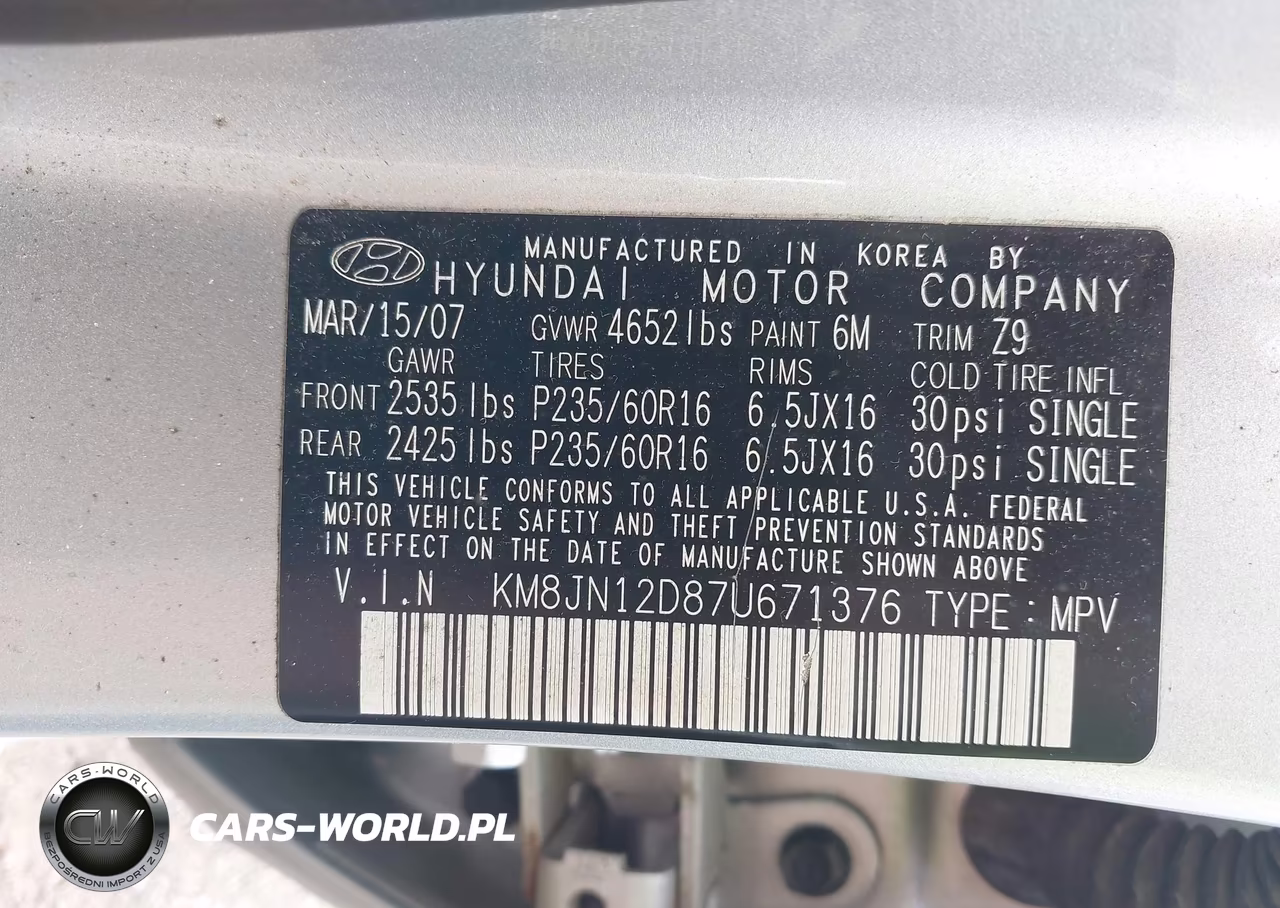 2007 Hyundai Tucson Limited-Se VIN:KM8JN12D87U671376 - 9