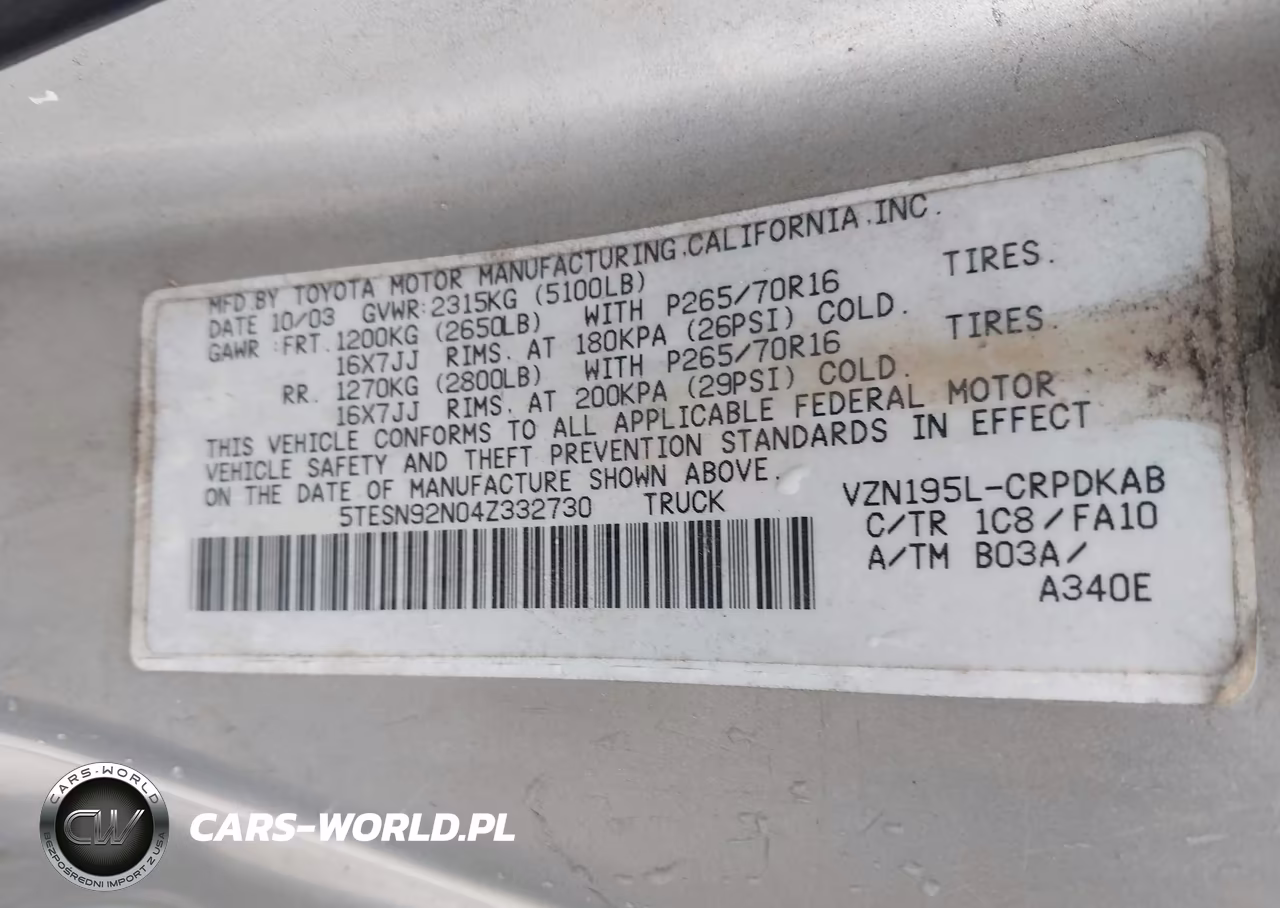 2004 Toyota Tacoma Prerunner VIN:5TESN92N04Z332730 - 9