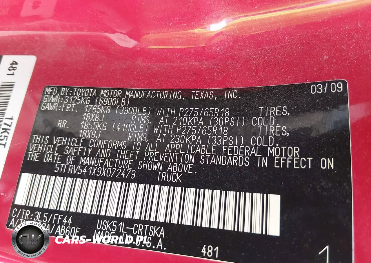 2009 Toyota Tundra Sr5 5.7L V8 VIN:5TFRV541X9X072479 - 9
